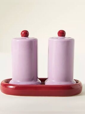 Anthropologie Rika Salt & Pepper Shakers Mauve pink pastel multicolor